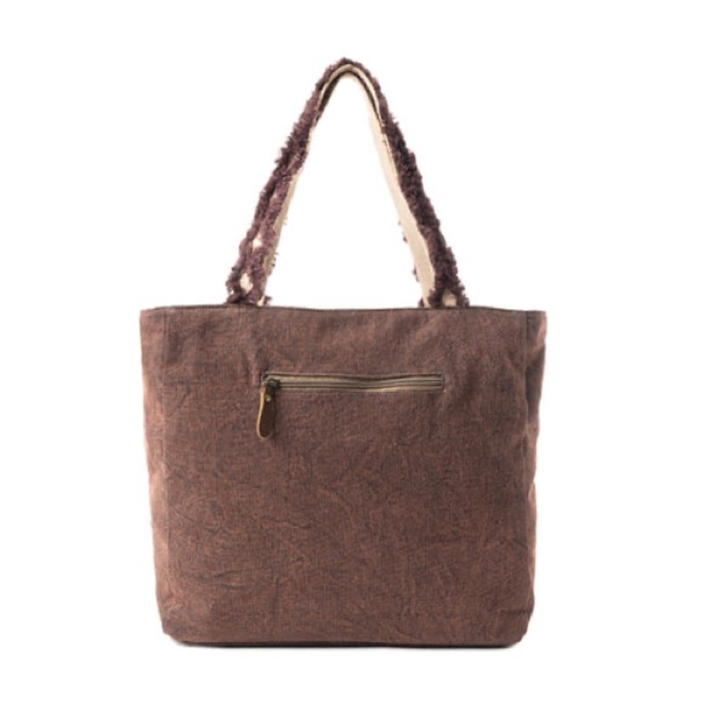 Myra Bag Brown Tote with Cream Embroidery - Picture 5 of 6